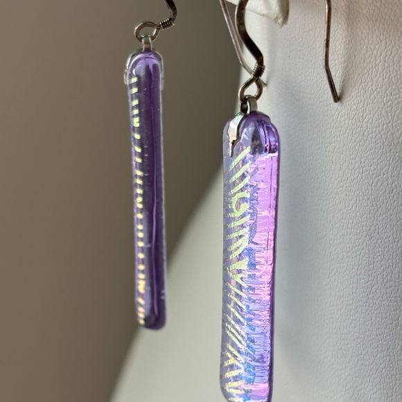 Dangling sparkling opalescent earrings/ pierced ears only/ about 1 1/2 in length - Picture 2 of 8